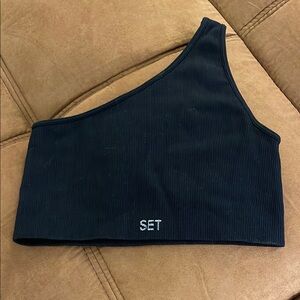 SET Active Ribbed Black One-Shoulder Top